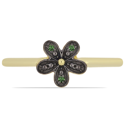 Inel din Argint 925 Placat cu Aur ( 1.8 grame ) cu Diamant Verde 0.02 Carate