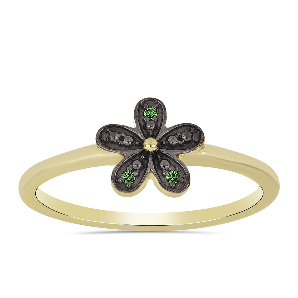 Inel din Argint 925 Placat cu Aur ( 1.8 grame ) cu Diamant Verde 0.02 Carate 3 