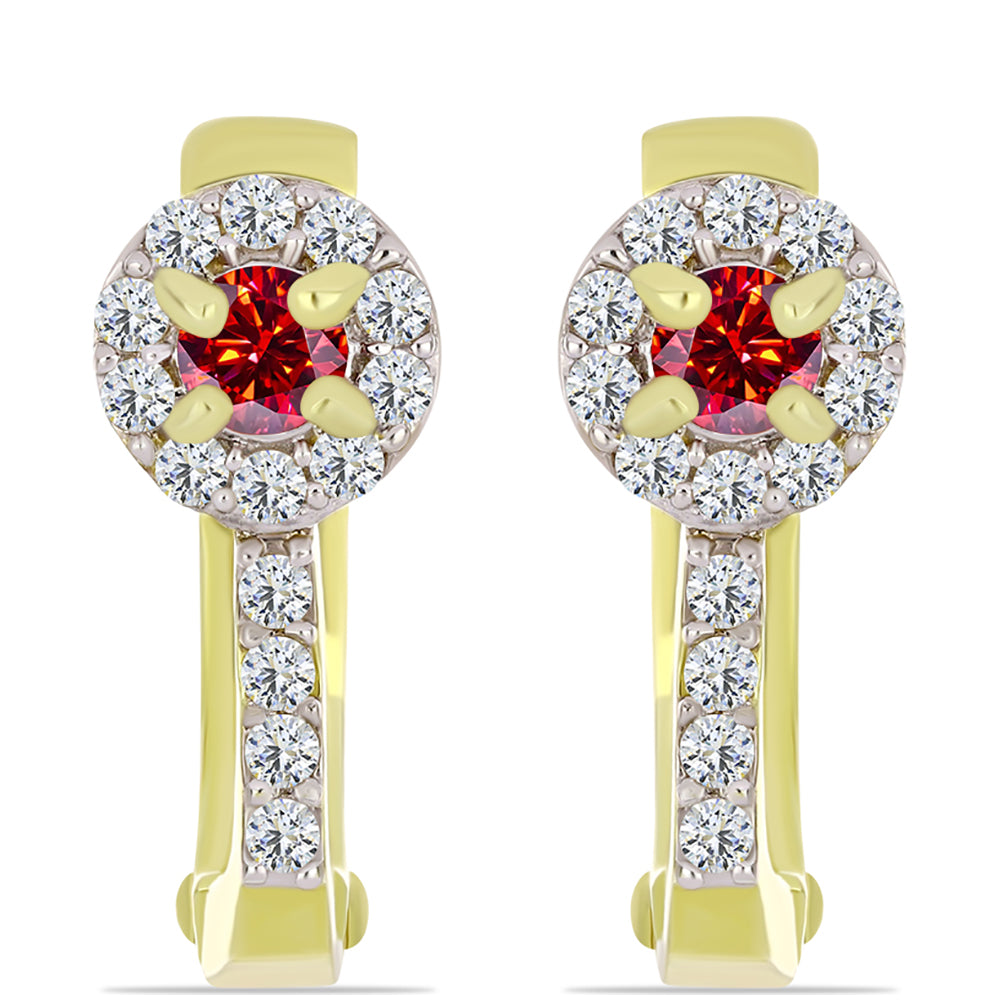 Cercei din Argint 925 Placat cu Aur ( 2.99 grame ) cu Moissanite Roșu Majestic și Topaz Alb 0.54 Carate 1 