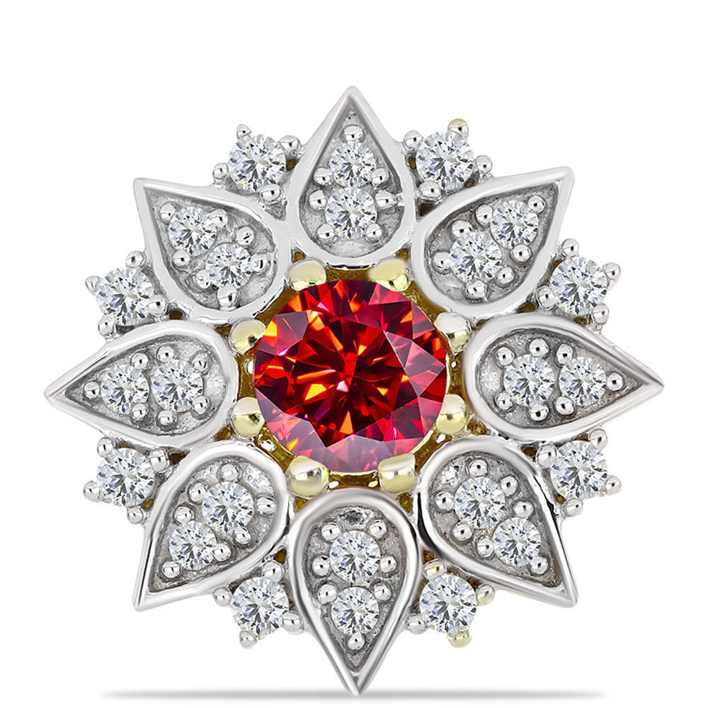 Broşă din Argint 925 Placat cu Aur ( 2.26 grame ) cu Moissanite Roșu Majestic și Topaz Alb 0.76 Carate