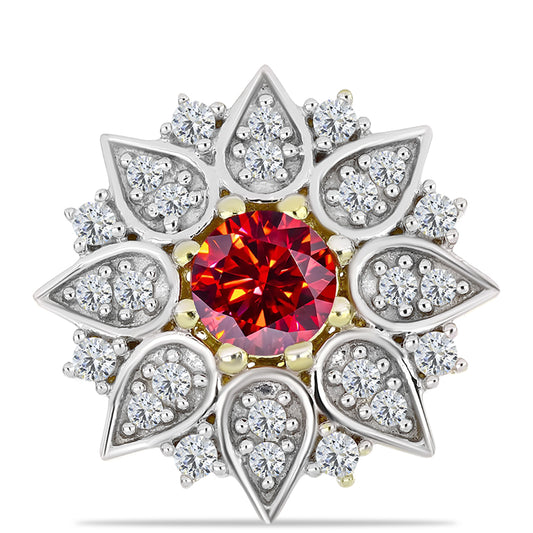 Broşă din Argint 925 Placat cu Aur ( 2.26 grame ) cu Moissanite Roșu Majestic și Topaz Alb 0.76 Carate