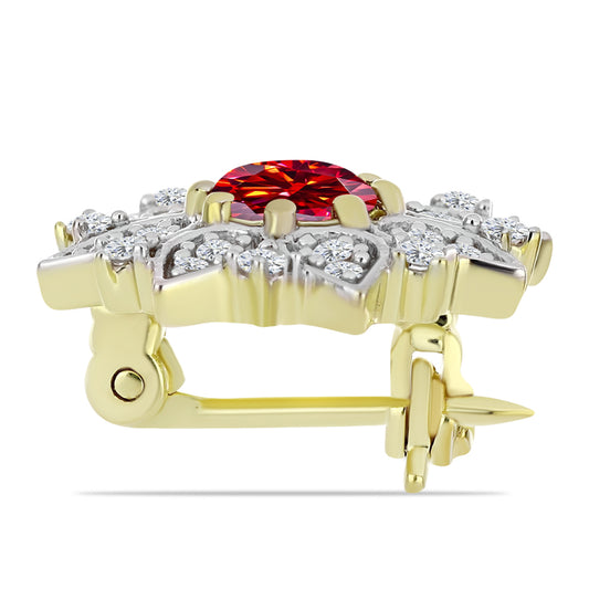 Broşă din Argint 925 Placat cu Aur ( 2.26 grame ) cu Moissanite Roșu Majestic și Topaz Alb 0.76 Carate