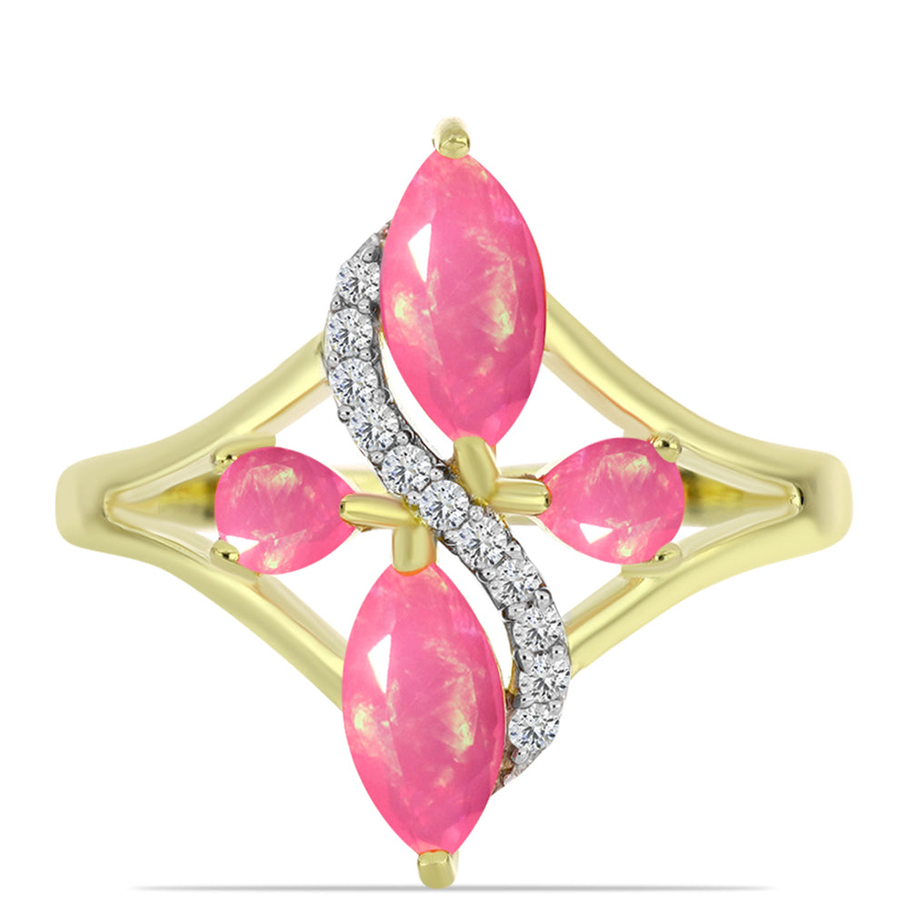 Inel din Argint 925 Placat cu Aur ( 2.68 grame ) cu Opal Etiopian Roz Lega Dembi și Topaz Alb 0.91 Carate 1 