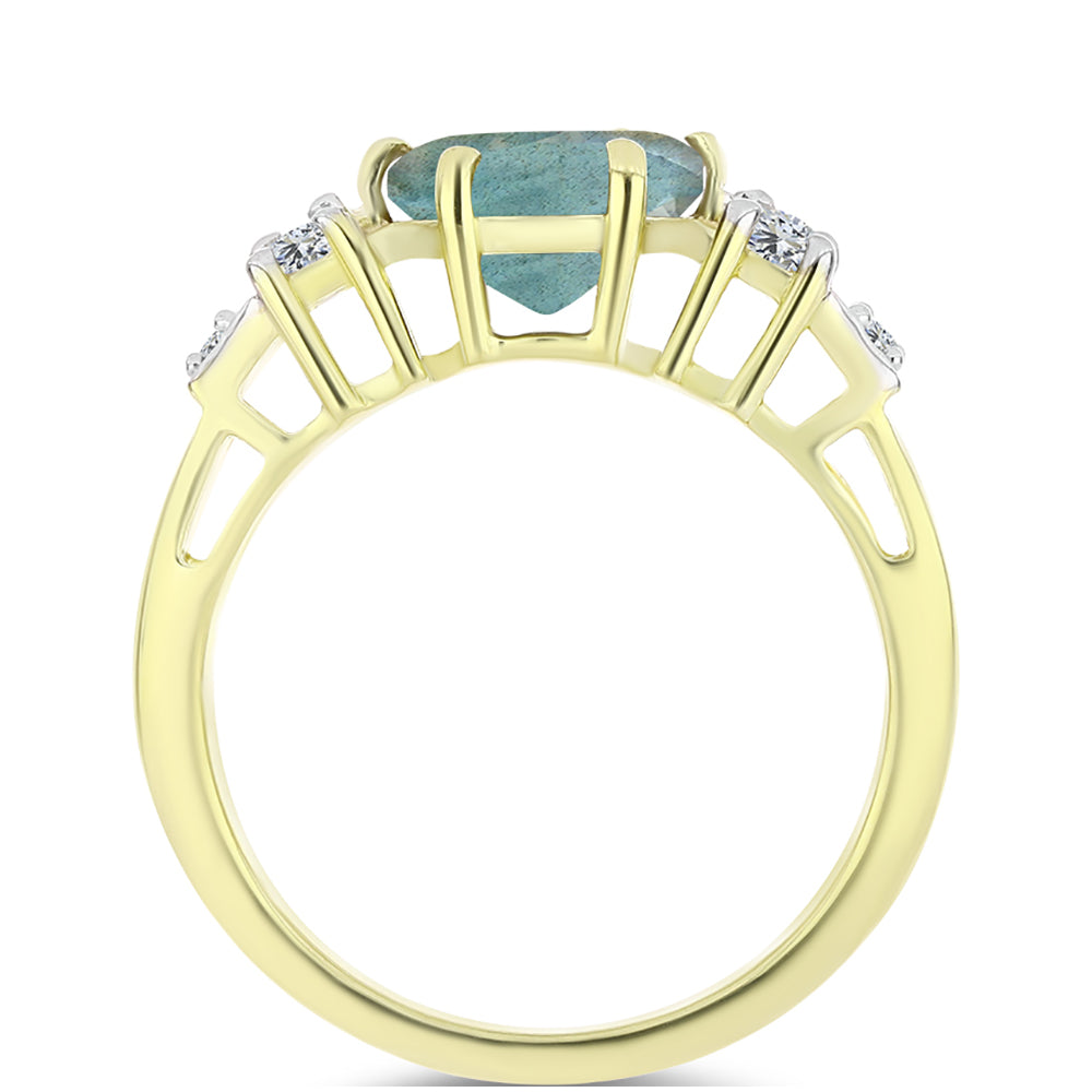 Inel din Argint 925 Placat cu Aur ( 3.57 grame ) cu Labradorit și Topaz Alb 2.51 Carate 2 