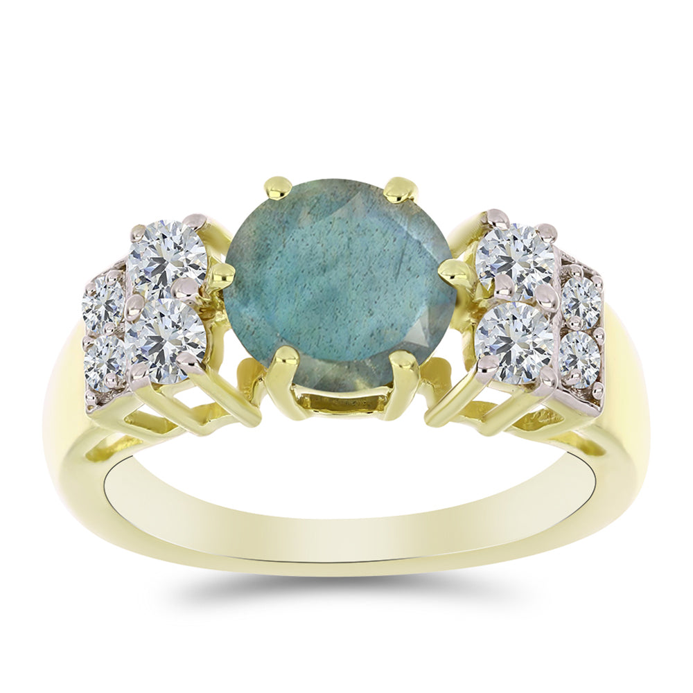 Inel din Argint 925 Placat cu Aur ( 3.57 grame ) cu Labradorit și Topaz Alb 2.51 Carate 3 