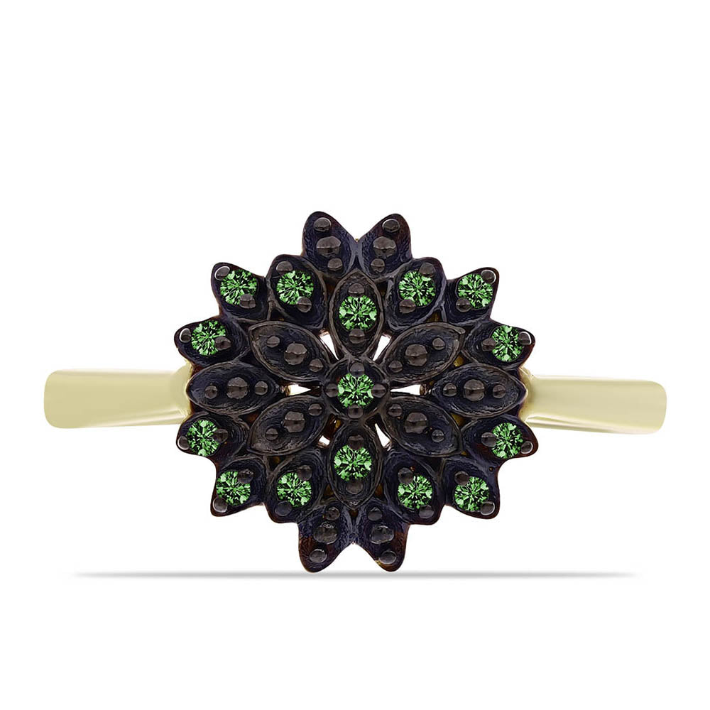 Inel din Argint 925 Placat cu Aur ( 3.04 grame ) cu Diamant Verde 0.11 Carate 1 