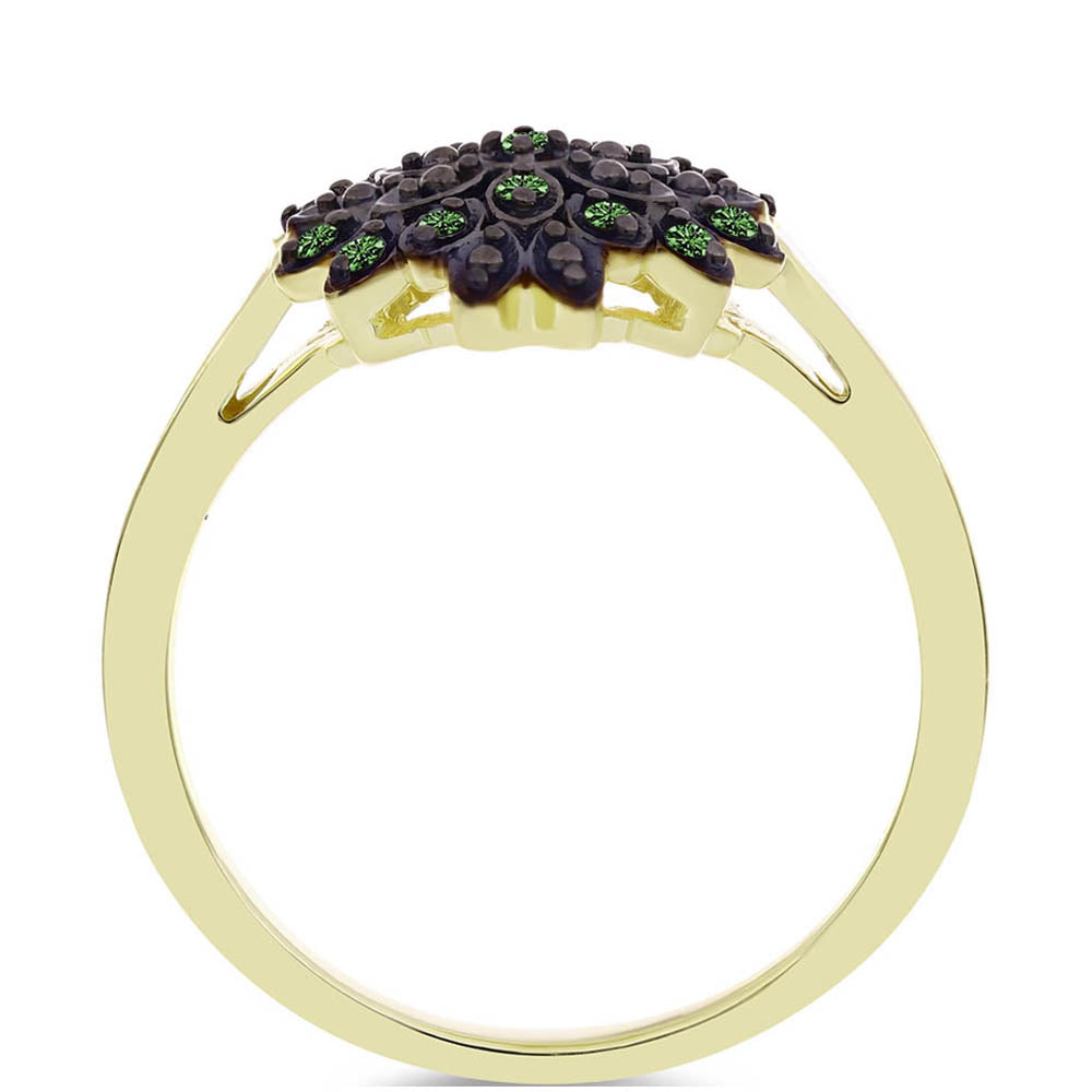 Inel din Argint 925 Placat cu Aur ( 3.04 grame ) cu Diamant Verde 0.11 Carate 2 