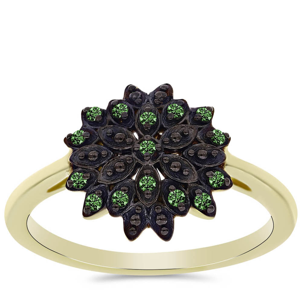 Inel din Argint 925 Placat cu Aur ( 3.04 grame ) cu Diamant Verde 0.11 Carate 3 