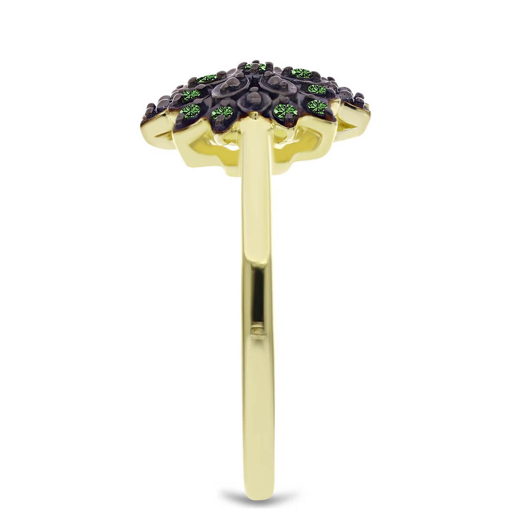 Inel din Argint 925 Placat cu Aur ( 3.04 grame ) cu Diamant Verde 0.11 Carate 4 