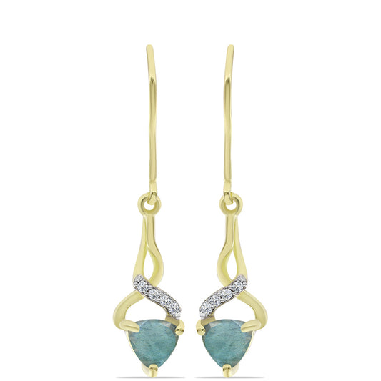 Cercei din Argint 925 Placat cu Aur ( 1.81 grame ) cu Labradorit și Topaz Alb 1.08 Carate