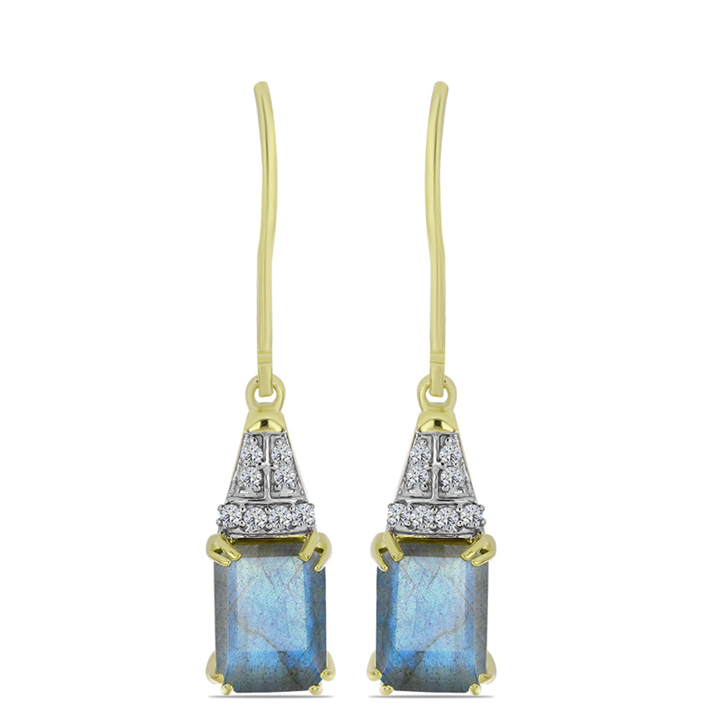 Cercei din Argint 925 Placat cu Aur ( 2.29 grame ) cu Labradorit și Topaz Alb 3.37 Carate