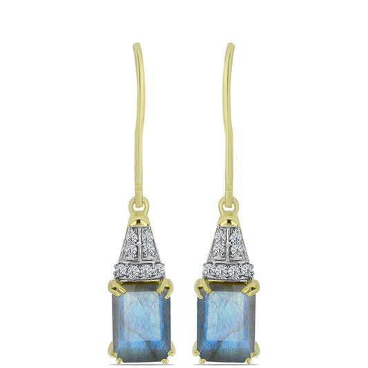 Cercei din Argint 925 Placat cu Aur ( 2.29 grame ) cu Labradorit și Topaz Alb 3.37 Carate
