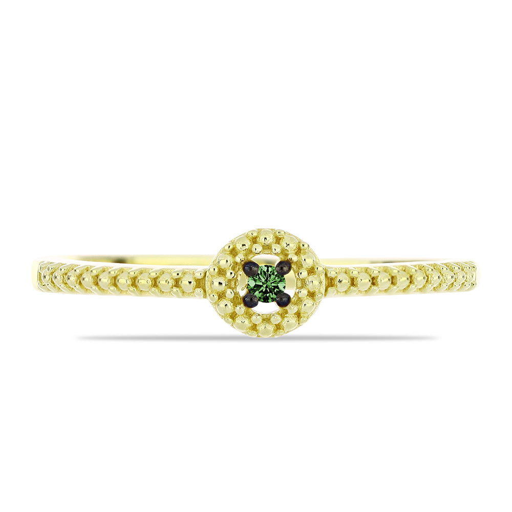 Inel din Argint 925 Placat cu Aur ( 1.78 grame ) cu Diamant Verde 0.03 Carate 1 