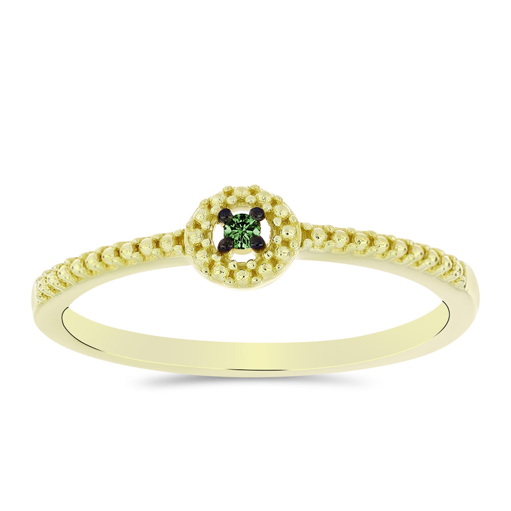 Inel din Argint 925 Placat cu Aur ( 1.78 grame ) cu Diamant Verde 0.03 Carate 3 