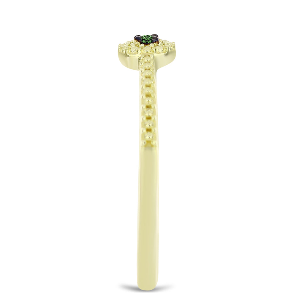 Inel din Argint 925 Placat cu Aur ( 1.78 grame ) cu Diamant Verde 0.03 Carate 4 