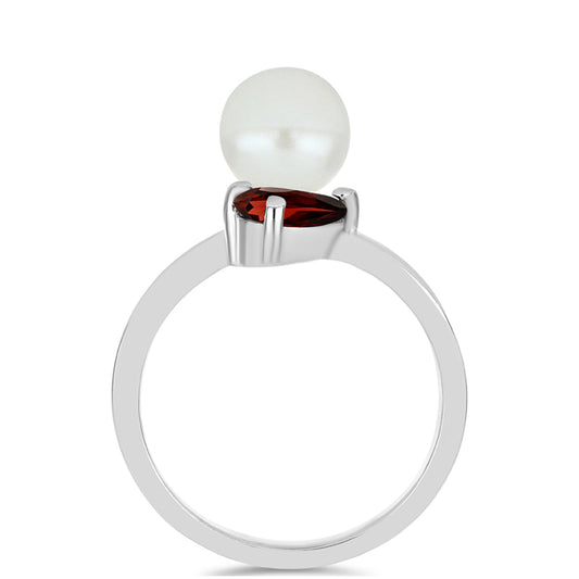 Inel din Argint 925 ( 2.23 grame ) cu Granat Barton și Perlă de Apă Dulce Albă 4.61 Carate
