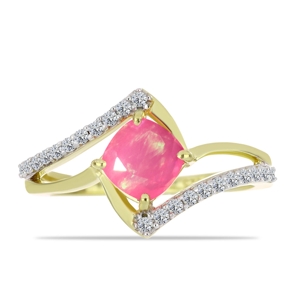 Inel din Argint 925 Placat cu Aur ( 2.04 grame ) cu Opal Etiopian Roz Lega Dembi și Topaz Alb 0.69 Carate