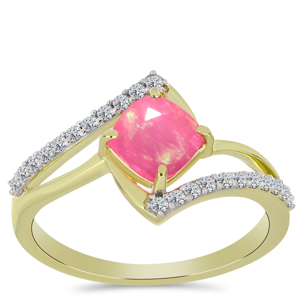 Inel din Argint 925 Placat cu Aur ( 2.04 grame ) cu Opal Etiopian Roz Lega Dembi și Topaz Alb 0.69 Carate