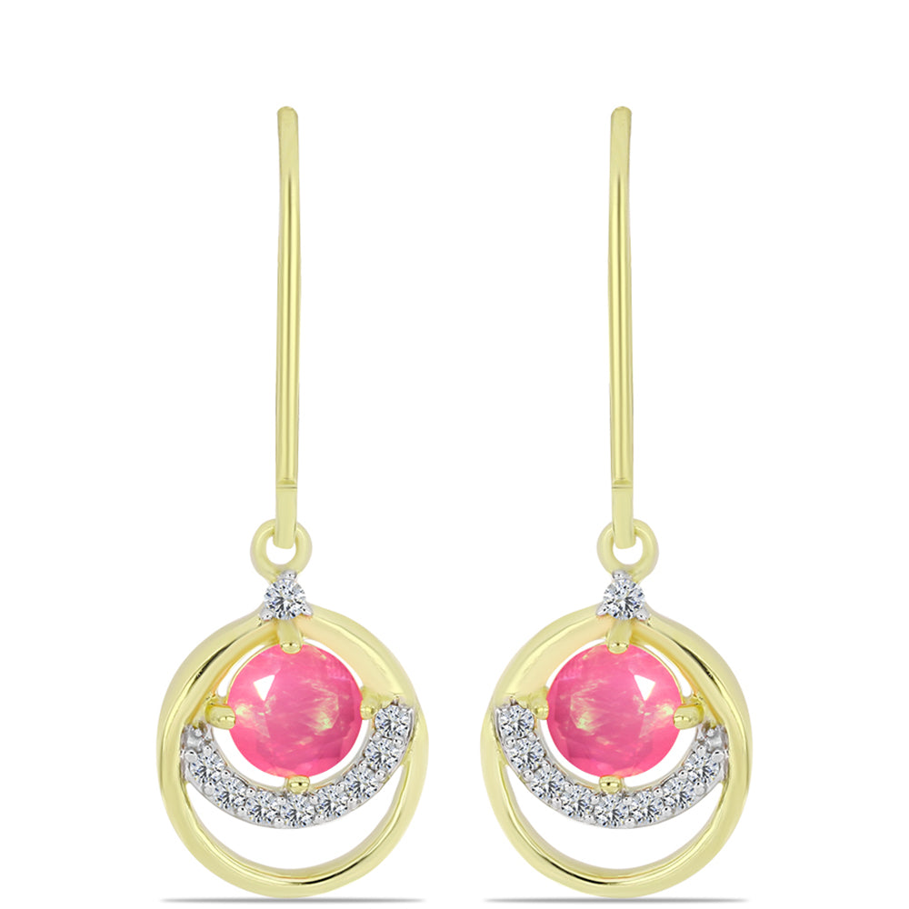 Cercei din Argint 925 Placat cu Aur ( 2.27 grame ) cu Opal Etiopian Roz Lega Dembi și Topaz Alb 0.72 Carate