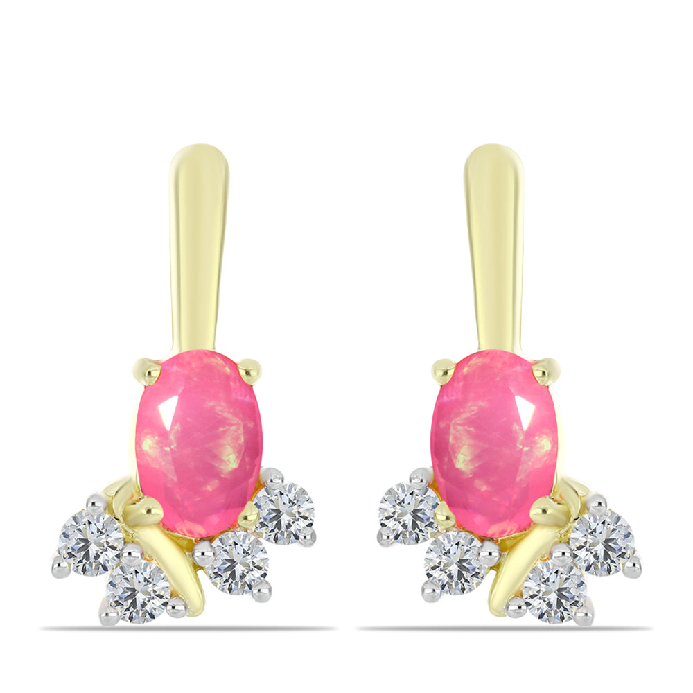 Cercei din Argint 925 Placat cu Aur ( 2.19 grame ) cu Opal Etiopian Roz Lega Dembi și Topaz Alb 0.86 Carate 1 
