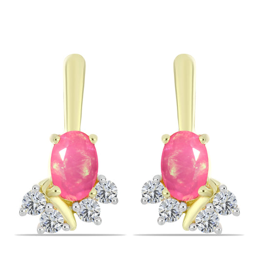 Cercei din Argint 925 Placat cu Aur ( 2.19 grame ) cu Opal Etiopian Roz Lega Dembi și Topaz Alb 0.86 Carate