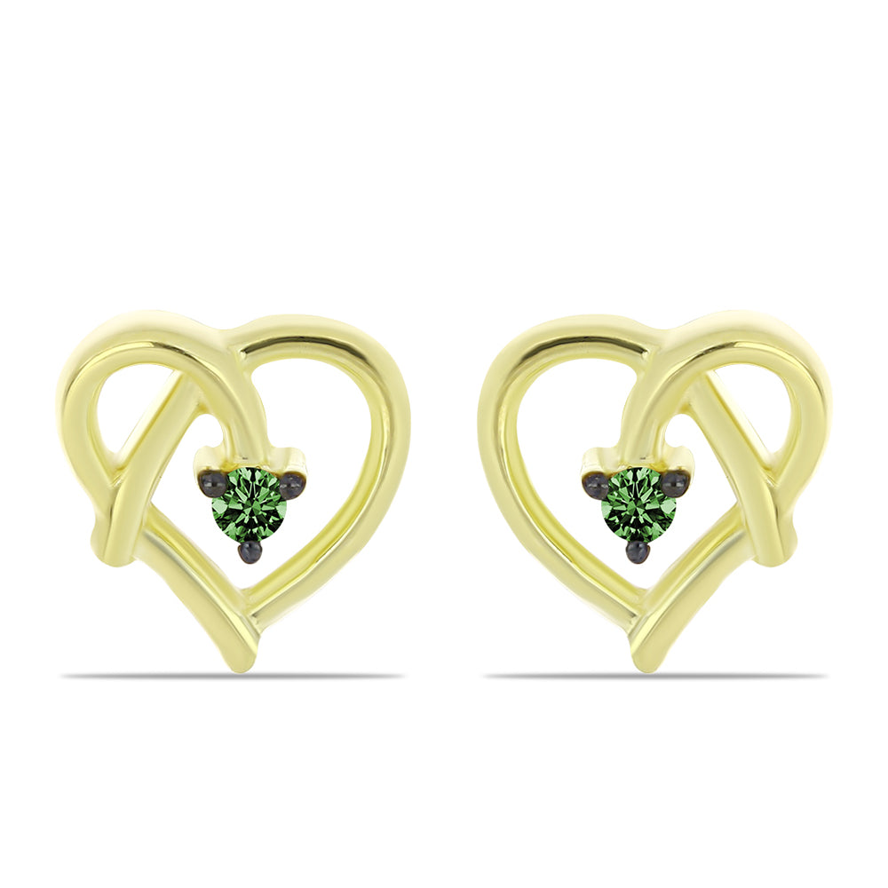 Cercei din Argint 925 Placat cu Aur ( 1.51 grame ) cu Diamant Verde 0.05 Carate 1 