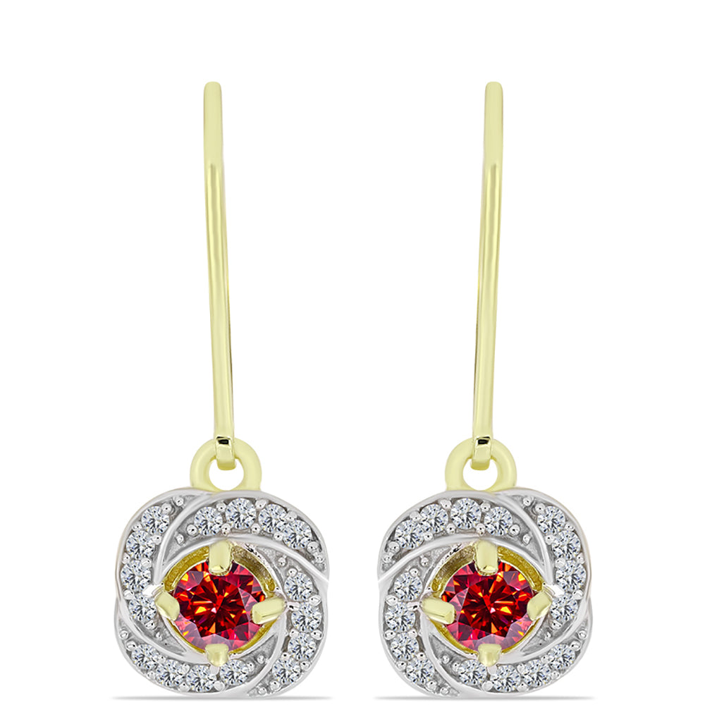 Cercei din Argint 925 Placat cu Aur ( 2.98 grame ) cu Moissanite Roșu Majestic și Topaz Alb 0.78 Carate