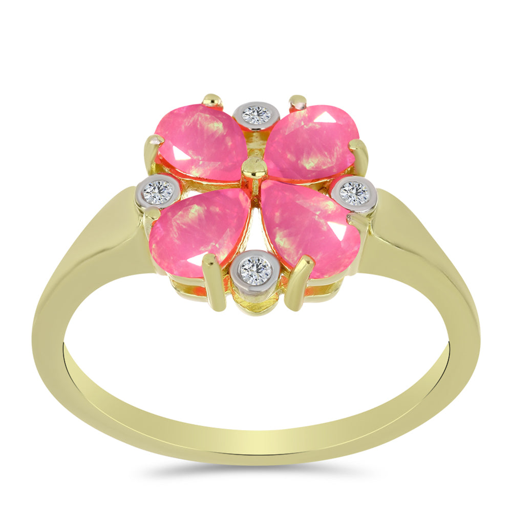 Inel din Argint 925 Placat cu Aur ( 2.57 grame ) cu Opal Etiopian Roz Lega Dembi și Topaz Alb 1.02 Carate