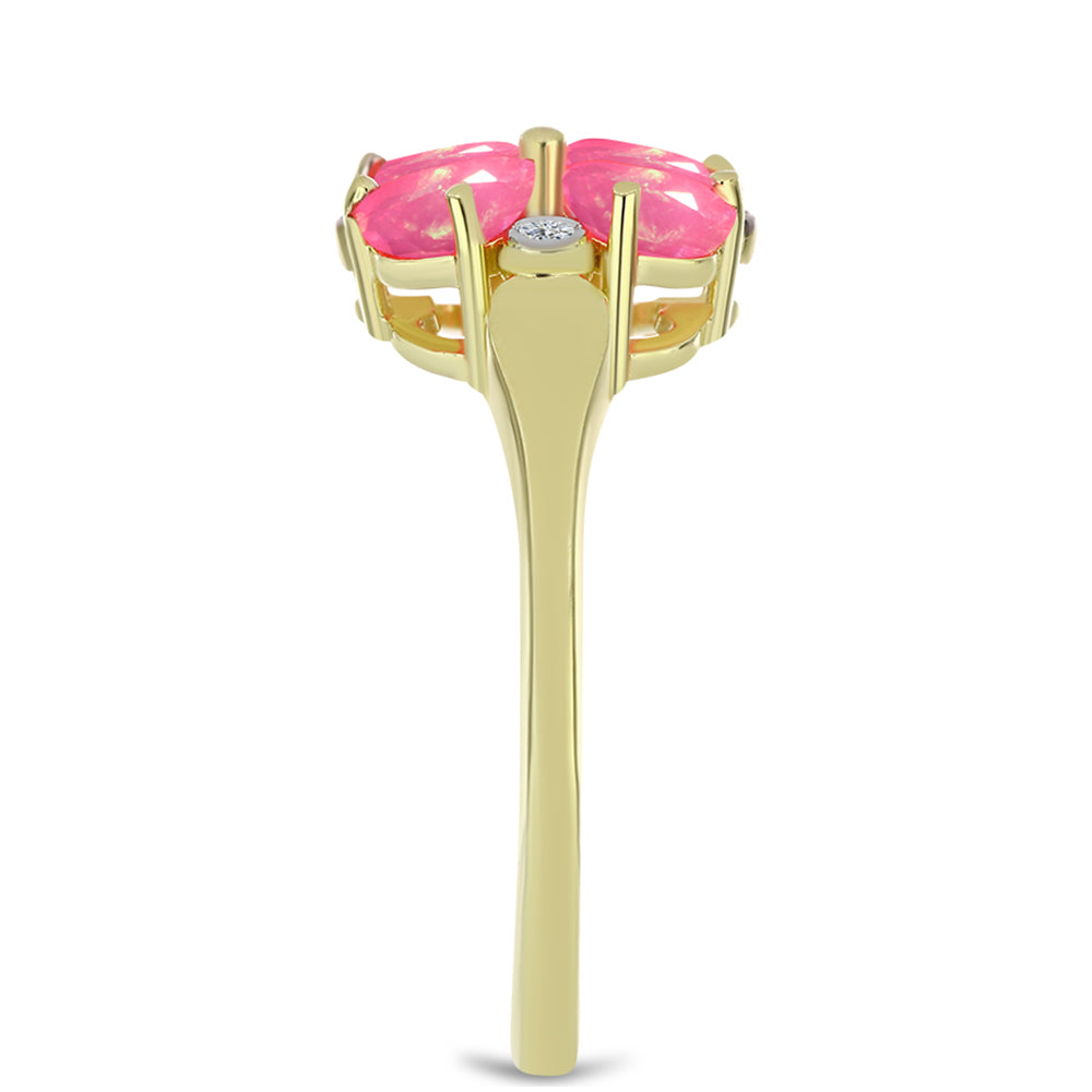 Inel din Argint 925 Placat cu Aur ( 2.57 grame ) cu Opal Etiopian Roz Lega Dembi și Topaz Alb 1.02 Carate 4 