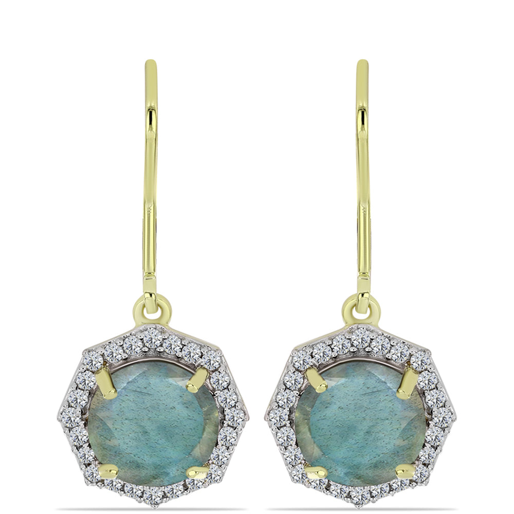 Cercei din Argint 925 Placat cu Aur ( 2.74 grame ) cu Labradorit și Topaz Alb 4.4 Carate