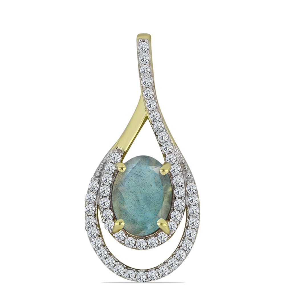 Pandantiv din Argint 925 Placat cu Aur ( 1.94 grame ) cu Labradorit și Topaz Alb 2.04 Carate