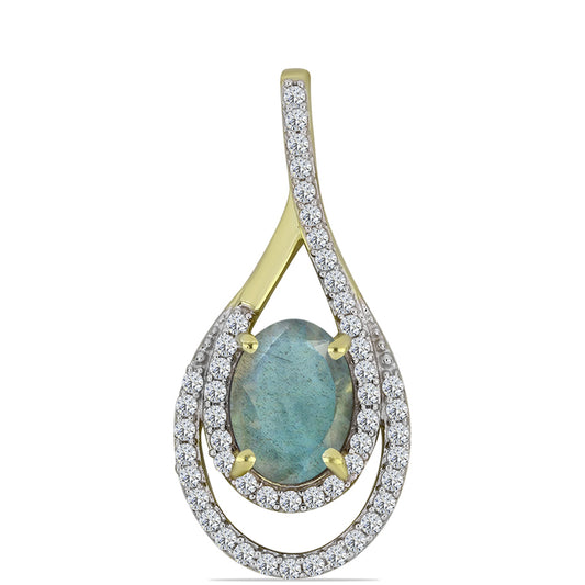 Pandantiv din Argint 925 Placat cu Aur ( 1.94 grame ) cu Labradorit și Topaz Alb 2.04 Carate