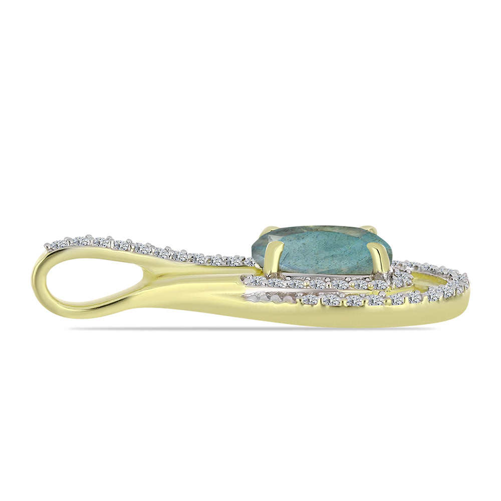 Pandantiv din Argint 925 Placat cu Aur ( 1.94 grame ) cu Labradorit și Topaz Alb 2.04 Carate 2 