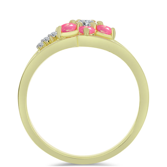 Inel din Argint 925 Placat cu Aur ( 2.48 grame ) cu Opal Etiopian Roz Lega Dembi și Topaz Alb 0.66 Carate