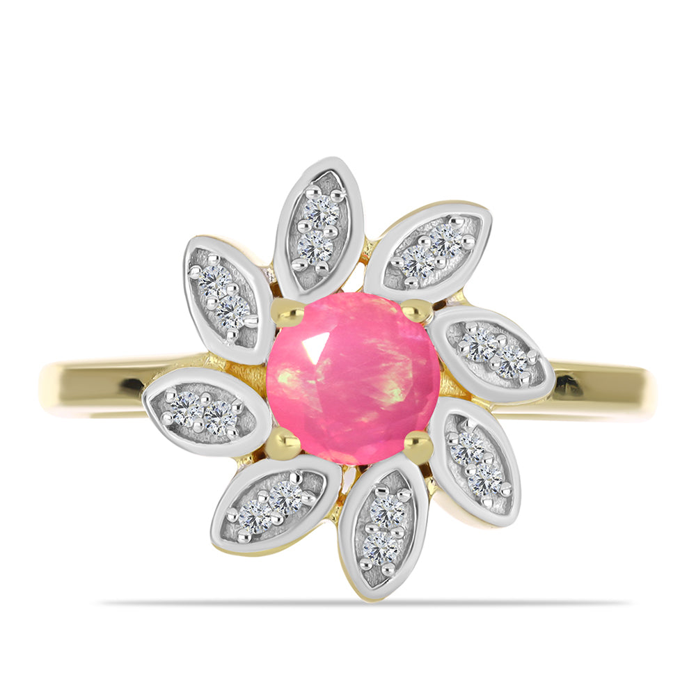 Inel din Argint 925 Placat cu Aur ( 3.19 grame ) cu Opal Etiopian Roz Lega Dembi și Topaz Alb 0.62 Carate 1 