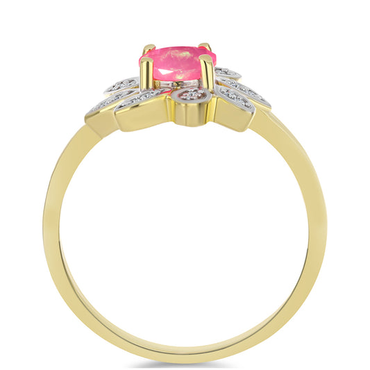 Inel din Argint 925 Placat cu Aur ( 3.19 grame ) cu Opal Etiopian Roz Lega Dembi și Topaz Alb 0.62 Carate