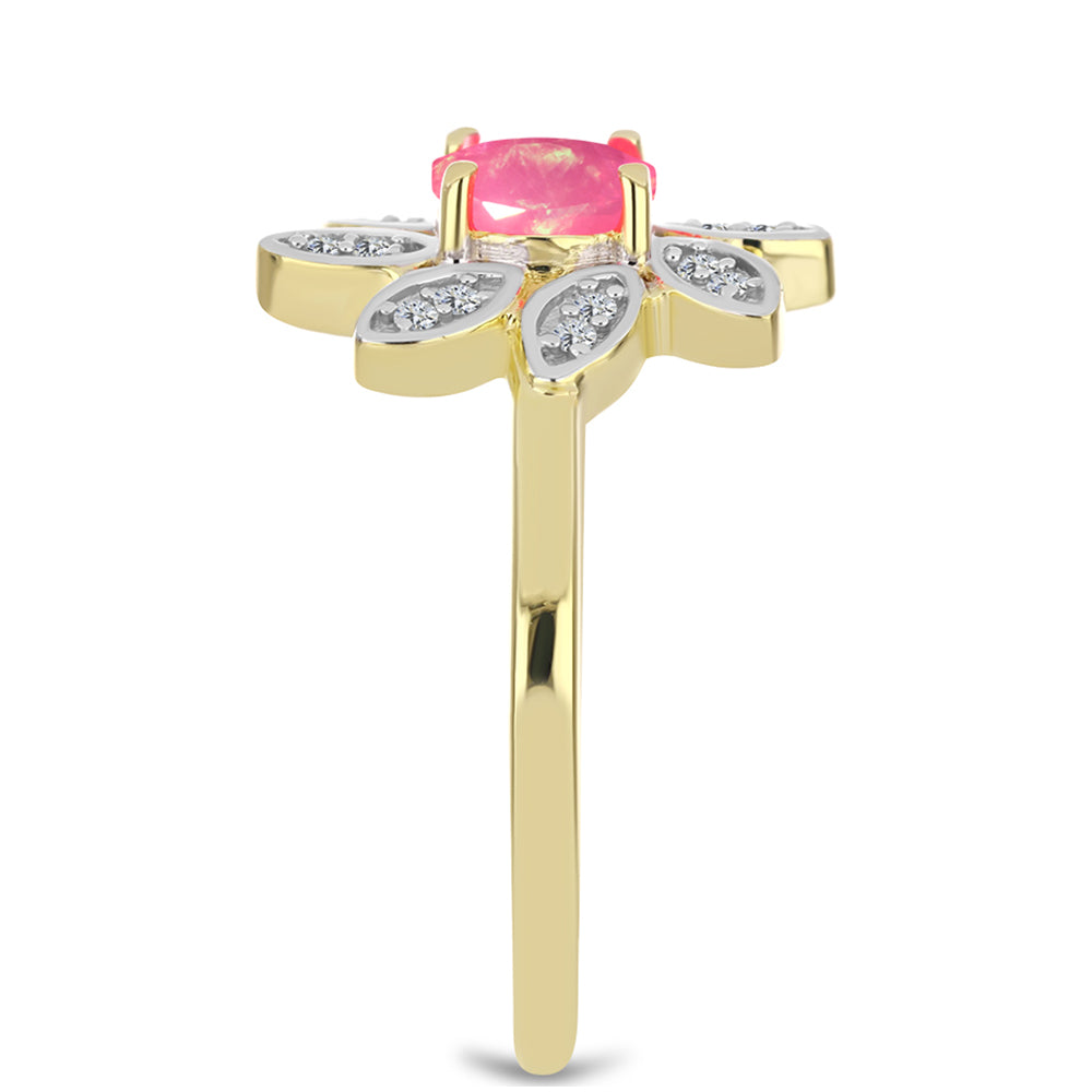 Inel din Argint 925 Placat cu Aur ( 3.19 grame ) cu Opal Etiopian Roz Lega Dembi și Topaz Alb 0.62 Carate 4 