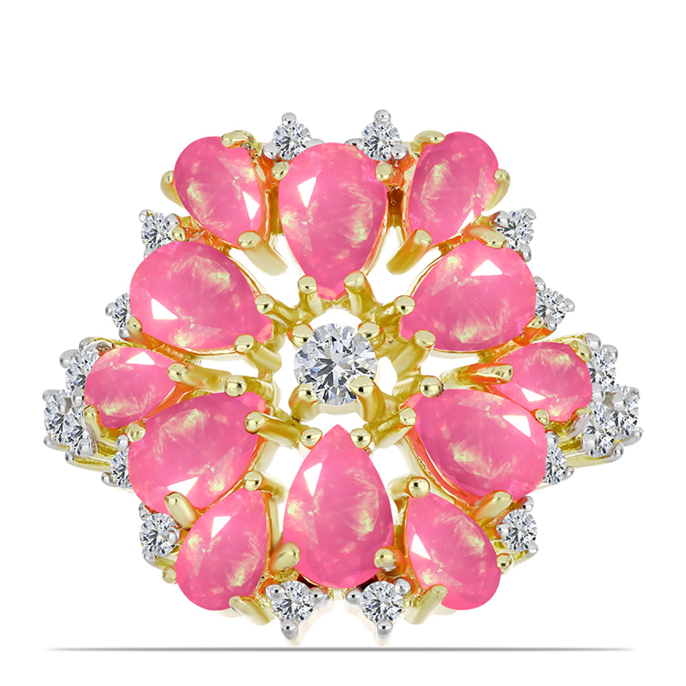 Inel din Argint 925 Placat cu Aur ( 6.01 grame ) cu Opal Etiopian Roz Lega Dembi și Topaz Alb 2.76 Carate