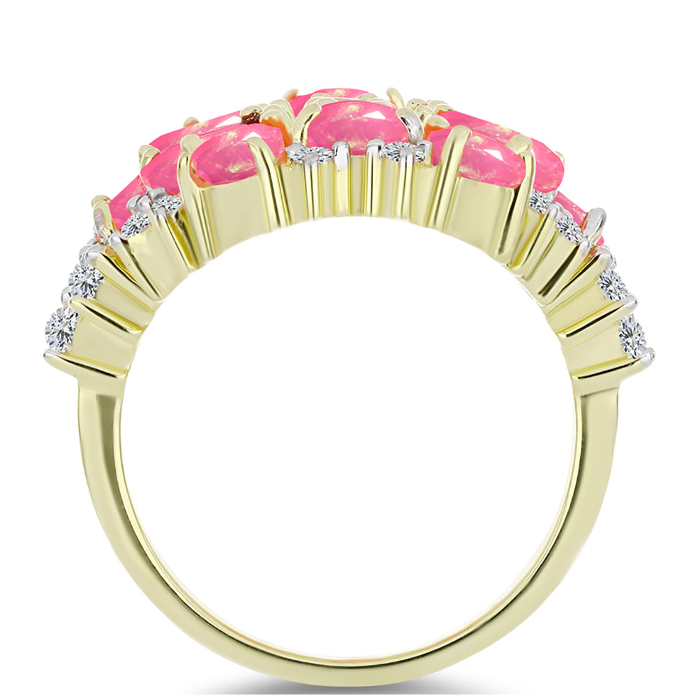 Inel din Argint 925 Placat cu Aur ( 6.01 grame ) cu Opal Etiopian Roz Lega Dembi și Topaz Alb 2.76 Carate