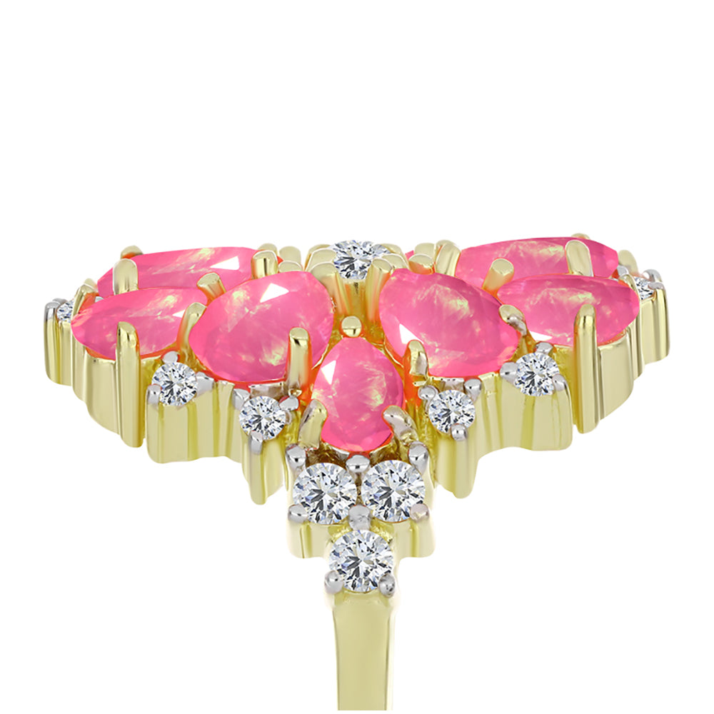 Inel din Argint 925 Placat cu Aur ( 6.01 grame ) cu Opal Etiopian Roz Lega Dembi și Topaz Alb 2.76 Carate 4 