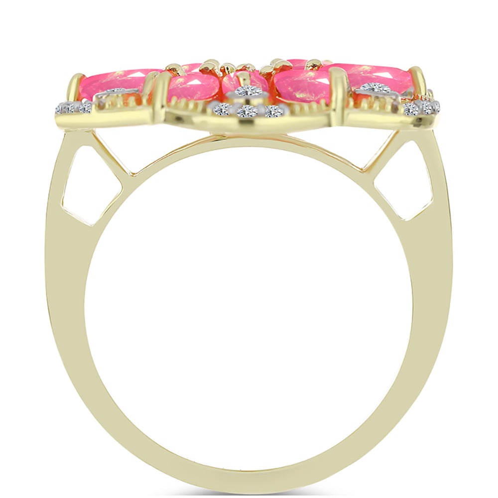 Inel din Argint 925 Placat cu Aur ( 6.07 grame ) cu Opal Etiopian Roz Lega Dembi și Topaz Alb 1.57 Carate 2 