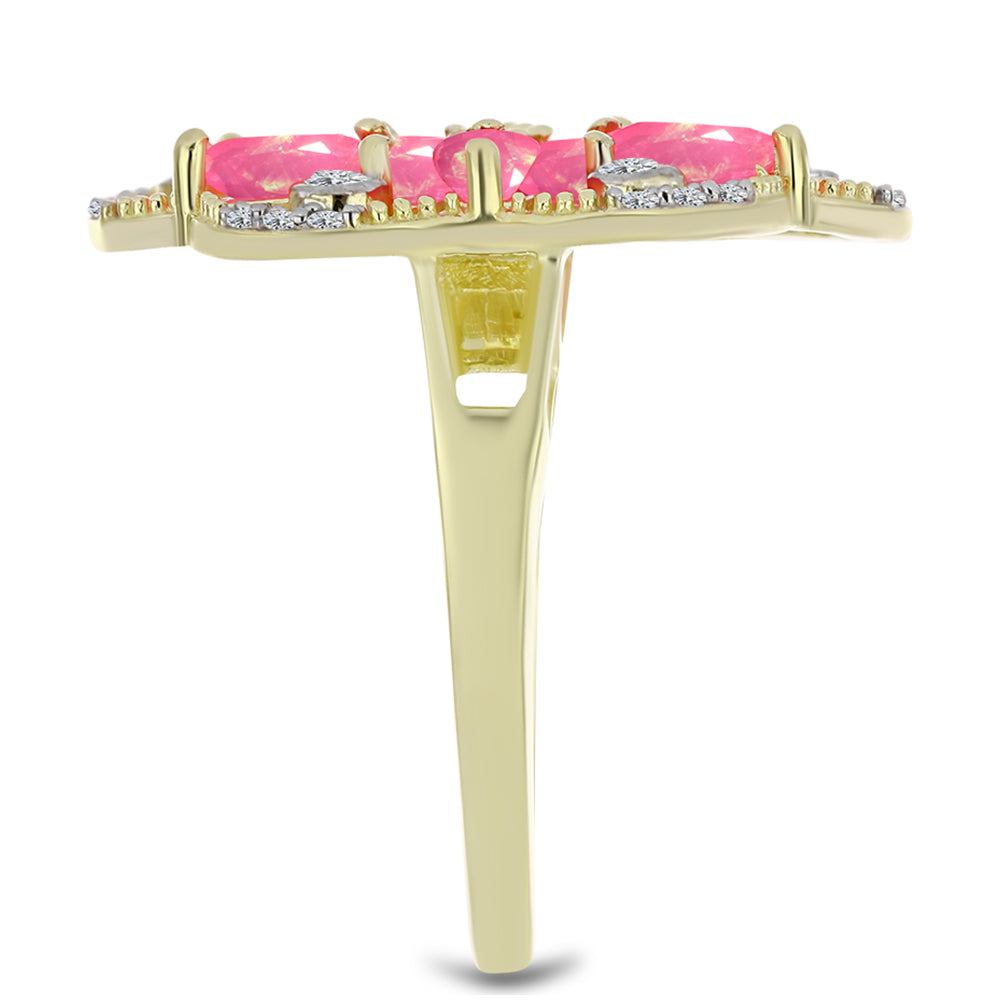 Inel din Argint 925 Placat cu Aur ( 6.07 grame ) cu Opal Etiopian Roz Lega Dembi și Topaz Alb 1.57 Carate 4 