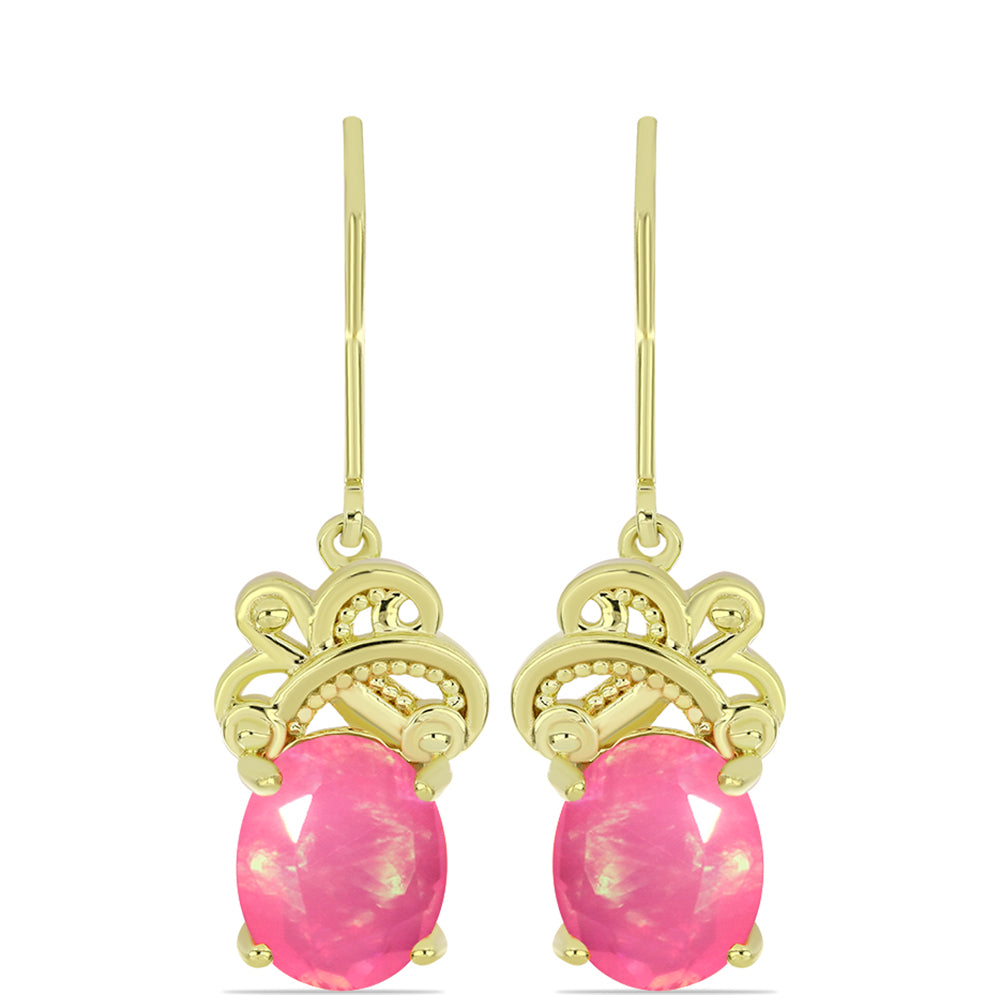 Cercei din Argint 925 Placat cu Aur ( 3.39 grame ) cu Opal Etiopian Roz Lega Dembi 2.92 Carate 1 