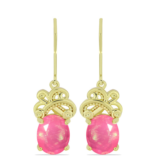 Cercei din Argint 925 Placat cu Aur ( 3.39 grame ) cu Opal Etiopian Roz Lega Dembi 2.92 Carate