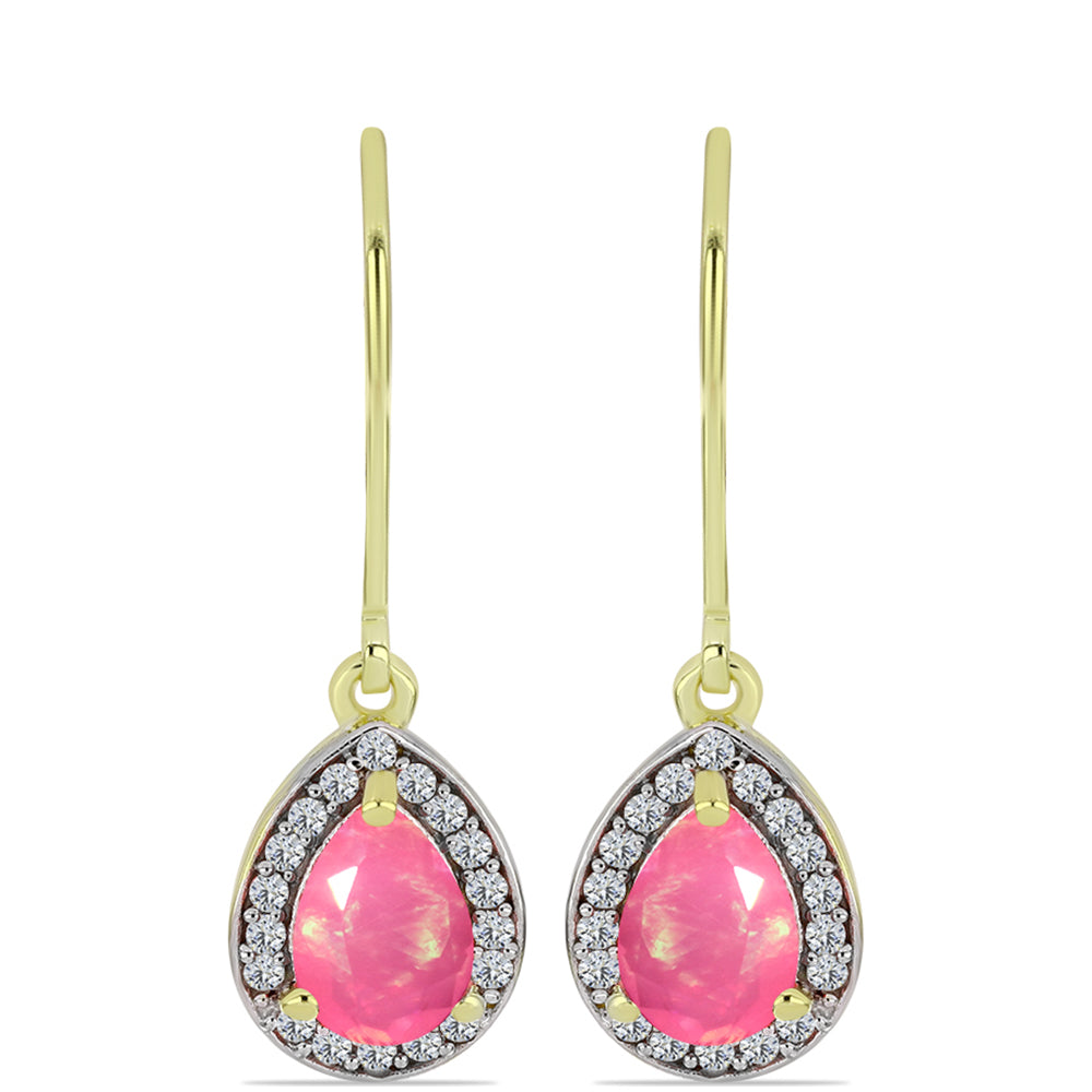 Cercei din Argint 925 Placat cu Aur ( 2.24 grame ) cu Opal Etiopian Roz Lega Dembi și Topaz Alb 1.11 Carate