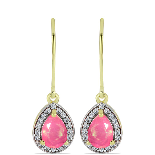 Cercei din Argint 925 Placat cu Aur ( 2.24 grame ) cu Opal Etiopian Roz Lega Dembi și Topaz Alb 1.11 Carate