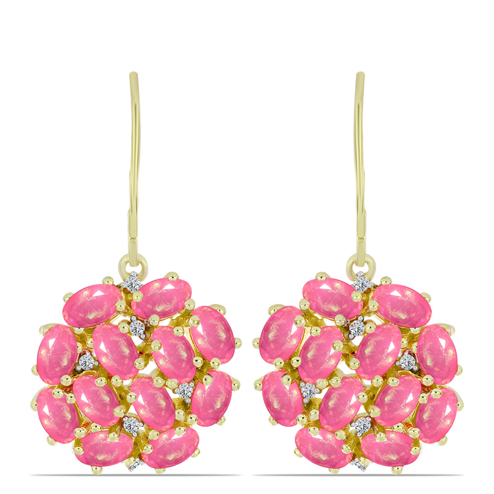 Cercei din Argint 925 Placat cu Aur ( 5.07 grame ) cu Opal Etiopian Roz Lega Dembi și Topaz Alb 3.5 Carate