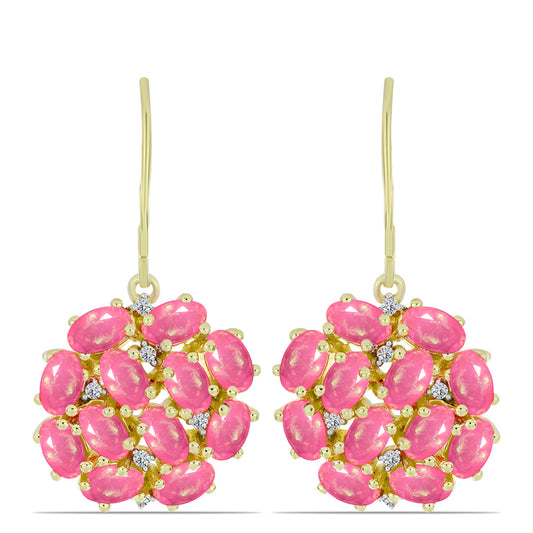 Cercei din Argint 925 Placat cu Aur ( 5.07 grame ) cu Opal Etiopian Roz Lega Dembi și Topaz Alb 3.5 Carate