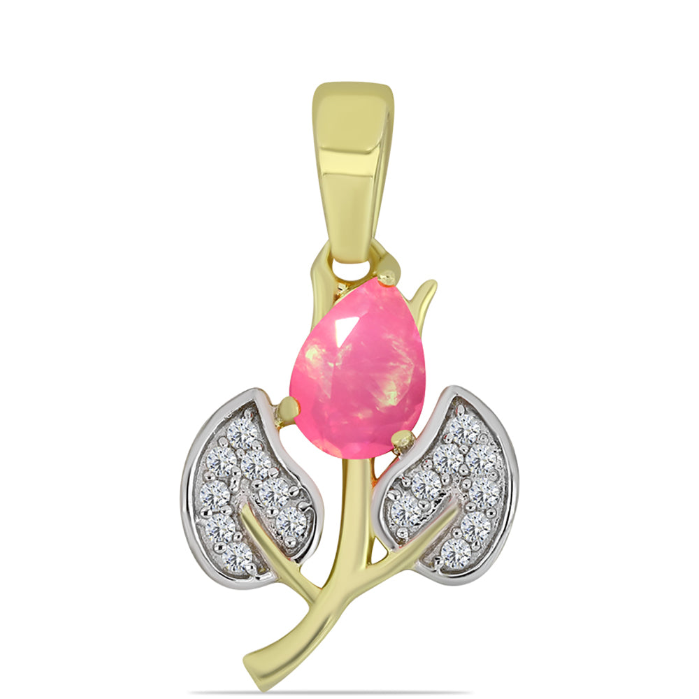 Pandantiv din Argint 925 Placat cu Aur ( 1.11 grame ) cu Opal Etiopian Roz Lega Dembi și Topaz Alb 0.54 Carate 1 