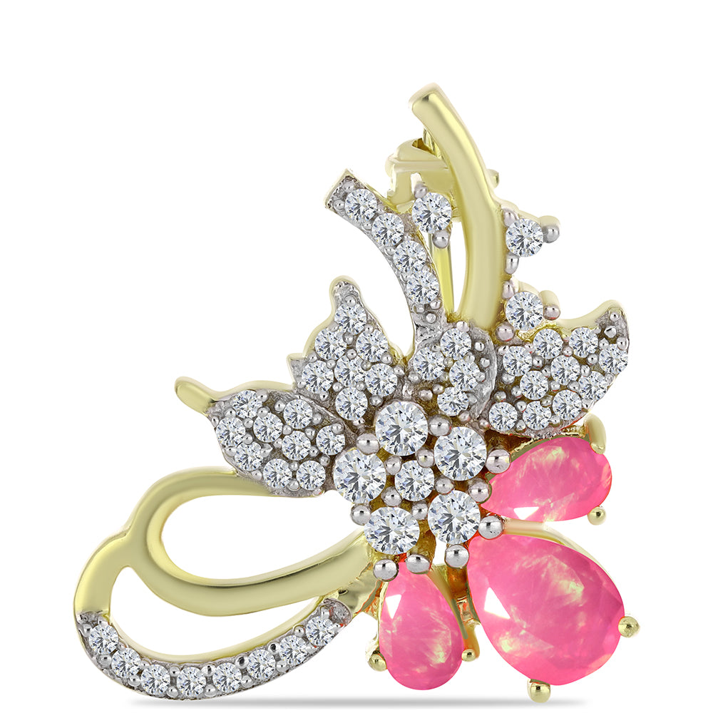 Broşă din Argint 925 Placat cu Aur ( 3.55 grame ) cu Opal Etiopian Roz Lega Dembi și Topaz Alb 1.24 Carate 1 